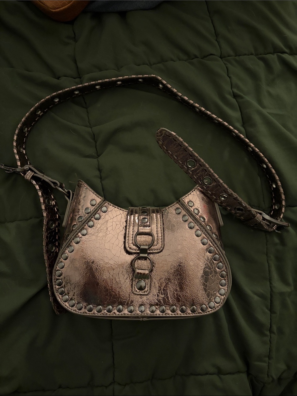 Urban Outfitters Metallic Bronze/ Silver Studded Shoulder Bag